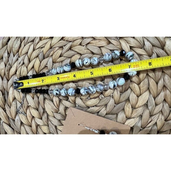 Black White Silver Metallic Chocker Necklace & Earring Set Crystal Whimsigoth - Picture 8 of 12